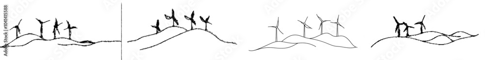 Aufkleber An isolated design of a wind turbine on a hilly landscape with a continuous line art drawing style. Renewable source of power.