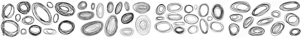 Poster an illustration that combines hand drawn red circles and ovals with doodle elements. frames for the 