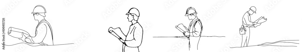 Poster building construction service concept continuous line drawing design illustration of young handsome 