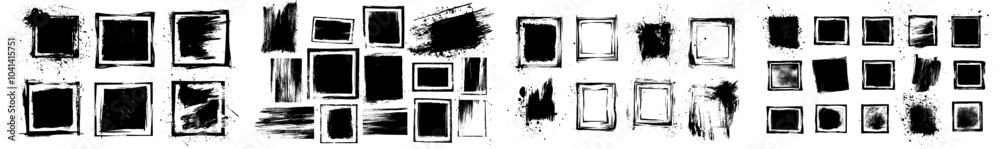Poster frames with grunge edges and black painted strokes. ink edges with distress textures. sketched squar