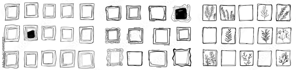 Aufkleber A collection of doodle school draft frames drawn in a sketchy style with grungy borders. A modern illustration of pencil outline strokes.