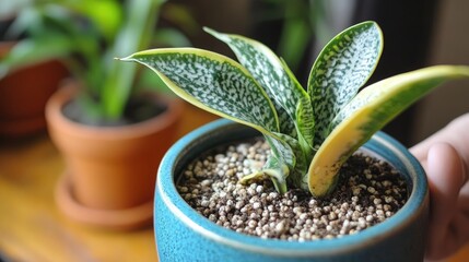 Houseplant care in spring including repotting and proper planting techniques Utilizing small pebbles hydrogranules and clay granules for effective drainage in pots