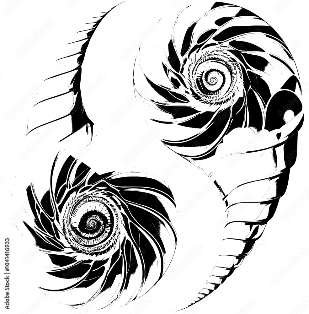 Poster modern illustration of a nautilus shell. hand drawn section. for web and print.