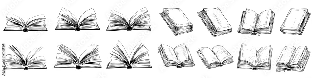 Aufkleber A line drawing in an open book, a sketch, isolated in modern style