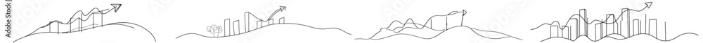 Poster Business chart icon with continuous line drawing style. Abstract background.