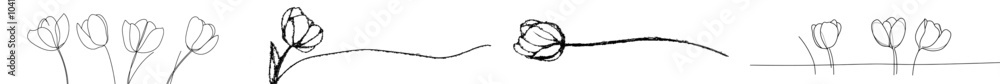 Poster abstract tulip one line drawing. continuous line drawing of flower tulip. hand drawn sketch of flowe