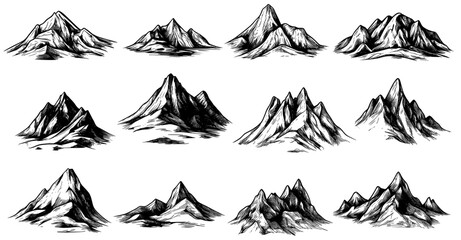 Illustration of mountains isolated on white background.