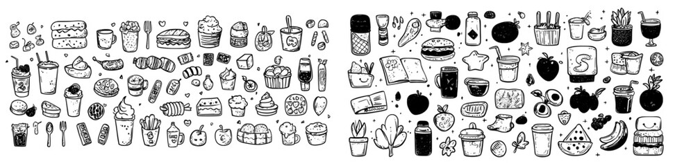 This is a collection of cute hand-drawn doodles. They depict modern scribbles.