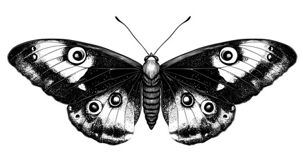 Detailed, etched contoured Acronicta rumicis in old style. Handdrawn butterfly. Vintage retro drawing. Handdrawn insect. Abstract modern graphic illustration isolated on white.