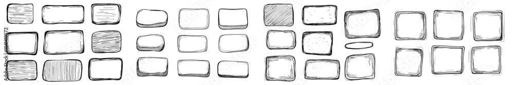 Aufkleber Handdrawn charcoal pen grunge square rectangle borders. Frames with marker details. Brush squares, rectangles, and borders. Modern sketch style symbols.