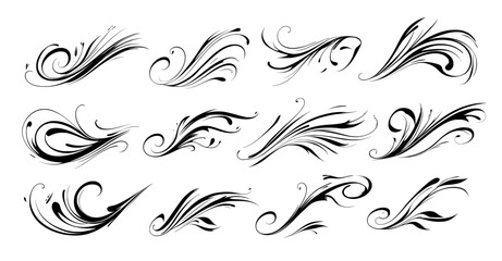Fototapeta premium Designed as an abstract freeform curly doodle lines set, squiggly brush stroke shapes collection suitable for party celebration decor, design elements.