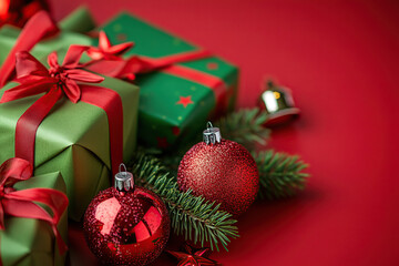 Obraz premium Festive Christmas Presents with Glittering Ribbons and Ornaments