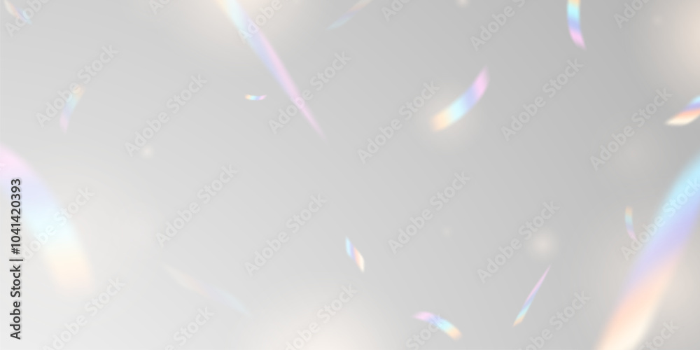Sticker multicolored light effect and zigzag ribbons falling from above on streamer, tinsel vector