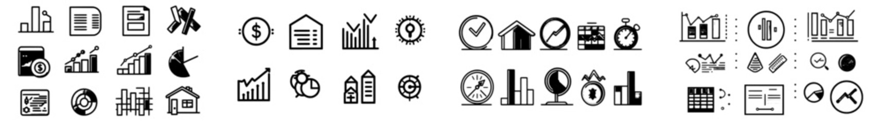 Icon set of growth bar charts with trendy design and editable strokes