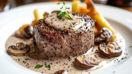 Juicy Filet Steak with Creamy Sauce and Vegetables