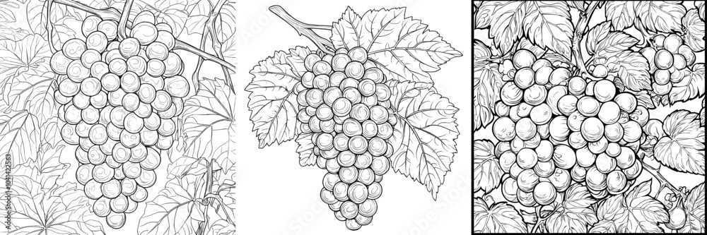 Poster isolated artwork showing a realistic engraving of a black grape, called the oeillade noire.