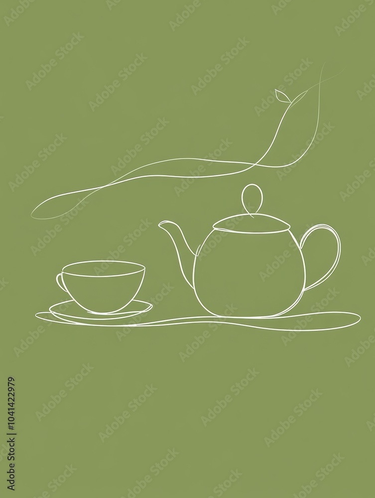 Aufkleber this artwork features a simplistic line drawing of a teapot and cup, evoking a tranquil atmosphere a