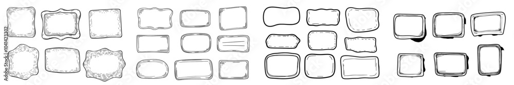 Leinwandbilder Frames made with hand drawings. Shape of various doodles. Draw a square text box using ink. Ink doodle highlighting design elements. Line border. Modern illustration isolated on white background.
