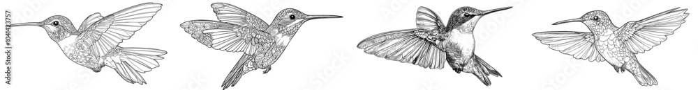 Poster a coloring book page with a hummingbird isolated on a white background