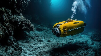 Yellow Underwater Drone in a Blue Ocean