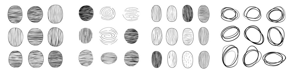Fototapeta premium Hand drawn modern scribble circles set on white background. Doodles, handwritten marks.