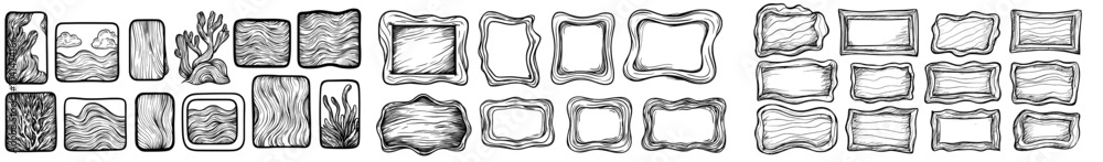Poster decorative borders, black and white frames, squiggle frames, wavy borders, collection of hand-drawn 