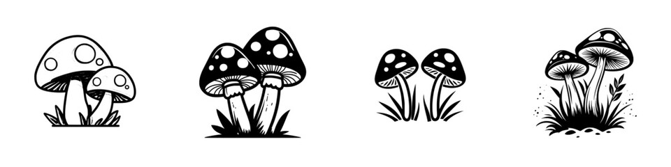 Illustration of blue mushrooms on white in a minimalist style