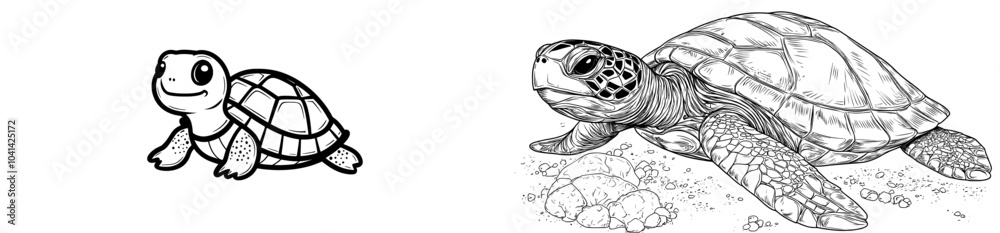 Aufkleber Drawing of a turtle walking and showing its shell with circles