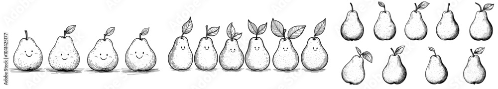 Poster Pear drawings in line art style with black modern background