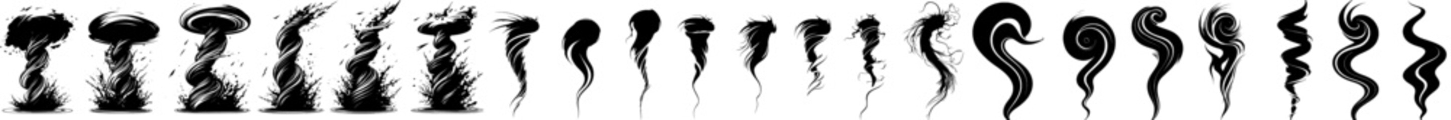 Obraz premium An icon set of tornadoes. A collection of whirlwind illustrations. Twister symbols. A logo of a hurricane.