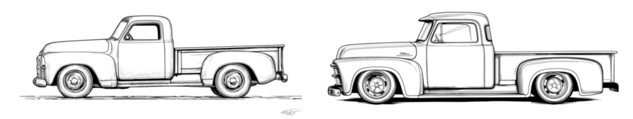 Pickup truck outline for coloring books or automotive design projects for kids