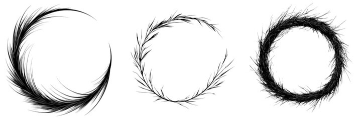 Obraz premium For autumn cards and invitations, a botanical wreath with twigs and branches is designed with black outline frame and twisted plant elements. A circular border etched with a circular pattern is used