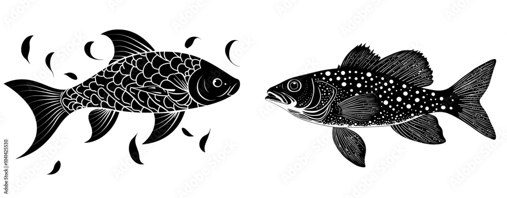 Aufkleber a decorative fish illustration with simple patterns. stylized designs of colorful underwater creatur