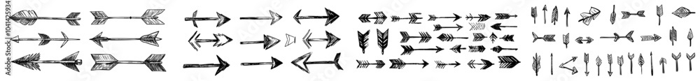 Leinwandbilder Sketched arrows direction sketch symbol set navigation pointer sign right left up down indicator with isolated background web design icon illustration drawing.