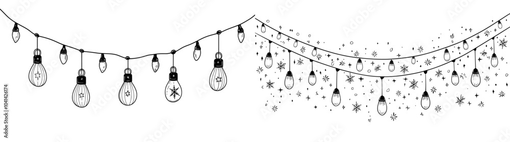 Poster the minimalist outline style of these christmas ornaments hangs from a string