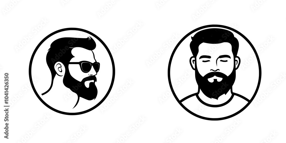 Aufkleber this is a minimalist black and white line art image with a bearded person enclosed in a circle. it c