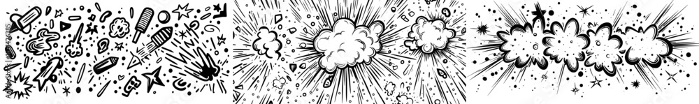 Poster rays written in doodle lines. abstract radial light shine spark explosion elements. hand drawn moder