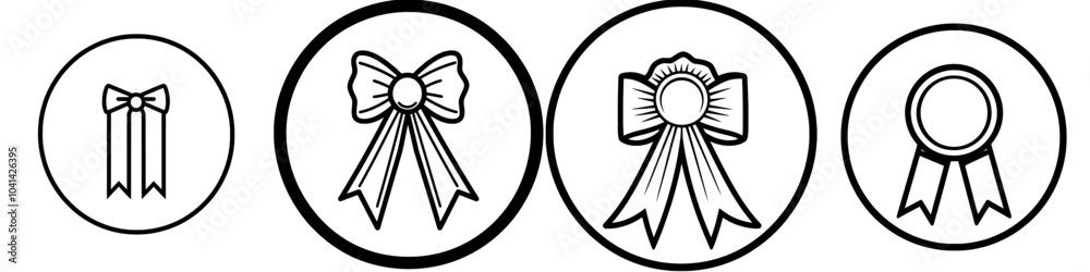 Poster the outline of a ribbon with two streamers hanging from it is black and white.