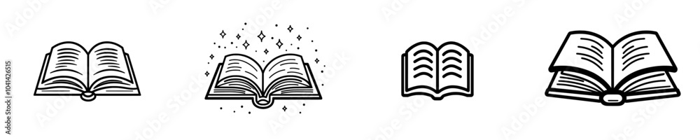 Aufkleber In this design, a simple line drawing shows an open book with several visible pages. The black and white design makes it suitable for educational materials and publishing illustrations.