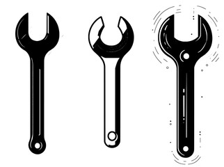 An open-ended wrench with a minimalist modern style. Suitable for tool themes, construction, mechanics, DIY projects, and maintenance.