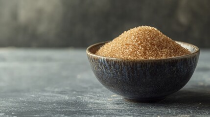 Bowl filled with kithul jaggery and treacle sweeteners set against a gray background offering a low glycemic index sugar alternative and sustainable product with room for text in the image