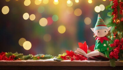 Elf on shelf Christmas background frame