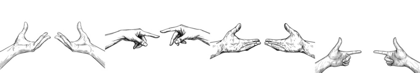 Fototapeta premium Hands open to receive business ideas. Modern clipart illustration. Line and ink sketch. Hand drawn vintage style.