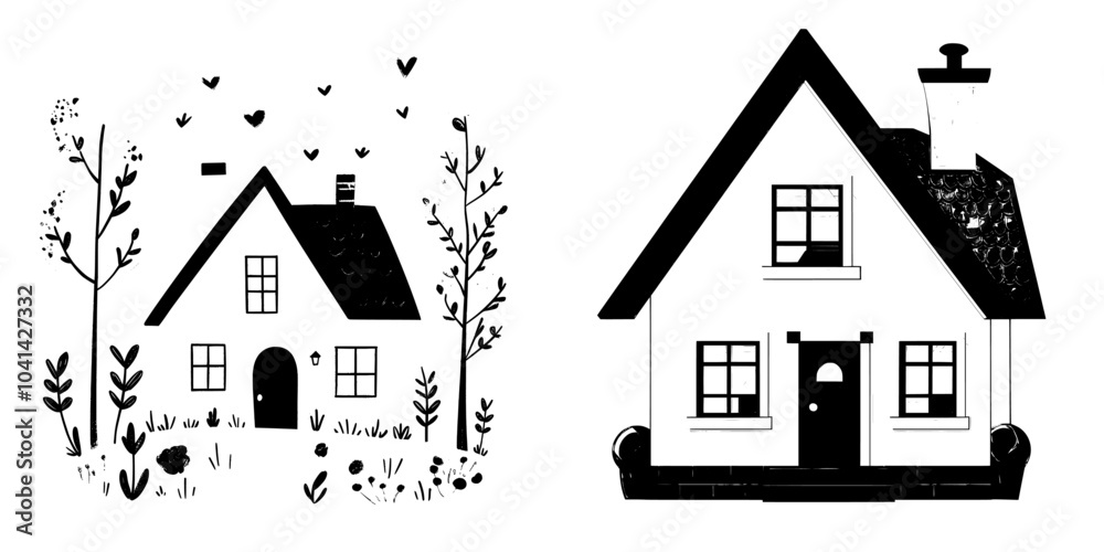 Poster an illustration of a charming house with a simple architectural design