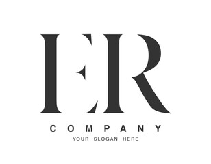ER logo design. Initial letter e and r serif font style. Creative classic company name typography. Trendy logotype or identity.