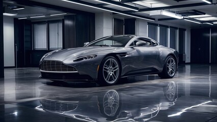 Luxury Car in Spacious Modern Garage with High-End Finishes