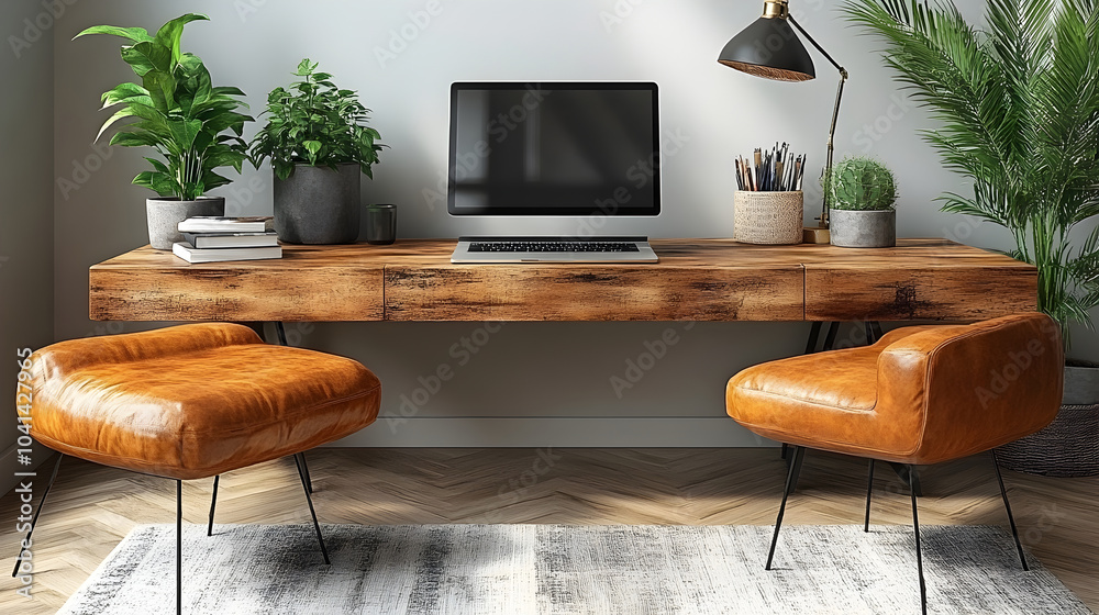 Aufkleber minimal and clean desk workstation with laptop computer isolated on white background. simple and ele