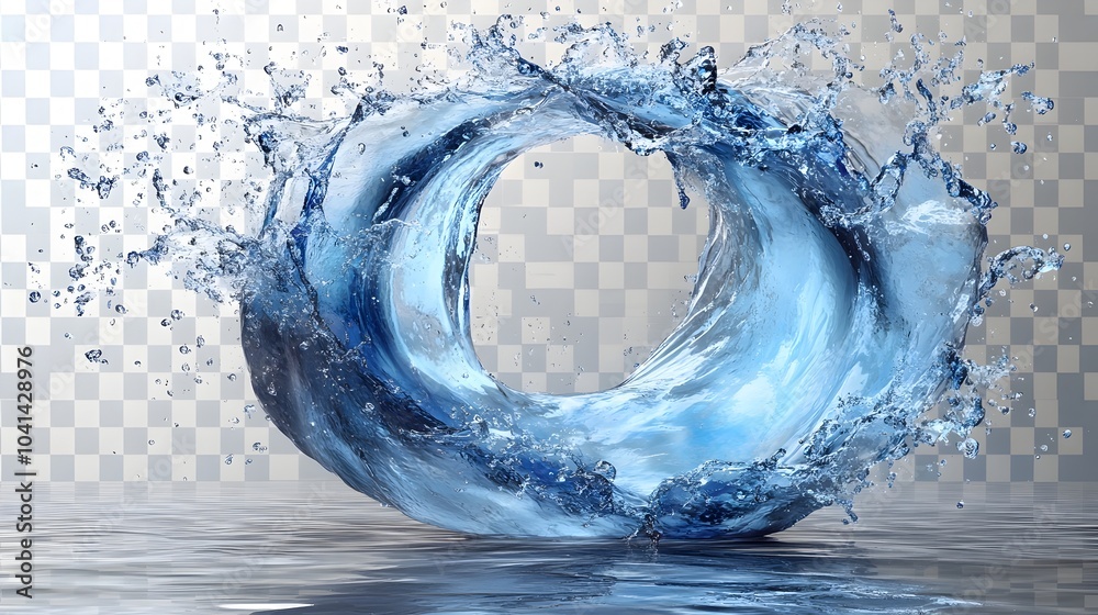 Poster powerful and dramatic splashing vortex of dynamic blue water flow with fluid motion,energy,and textu