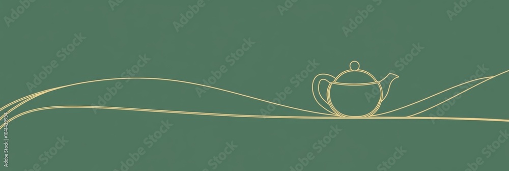 Poster A minimalistic line drawing features a teapot and cup, set against a calming green background, inviting relaxation and enjoyment. Generative AI