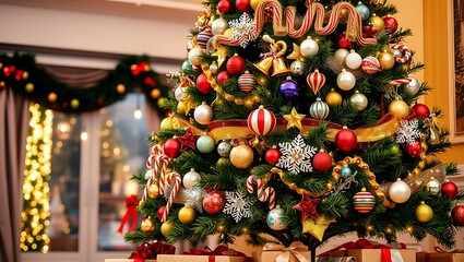 Naklejka premium Christmas Decoration with ornaments and the Christmas tree